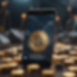 Illustration of cryptocurrency mining on a mobile device