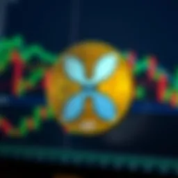 A digital illustration of Ripple logo with a background of fluctuating cryptocurrency charts